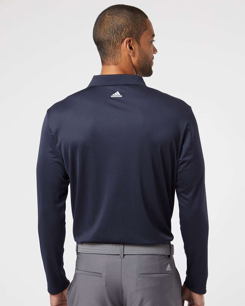no-logo Adidas Long Sleeve Polo Shirt -Men's Polos-Adidas-Navy/White-4XL-Thread Logic