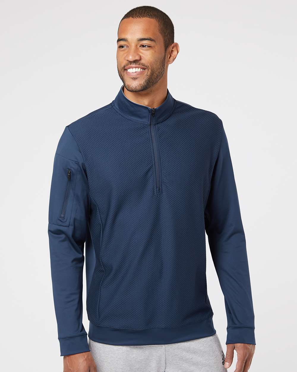 no-logo Adidas Performance Textured Quarter-Zip Pullover-Fleece-Adidas-Thread Logic