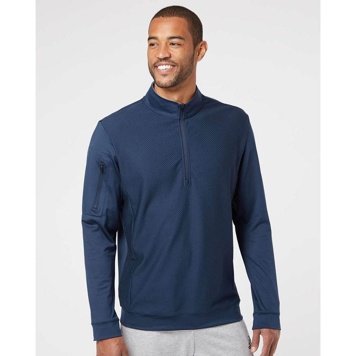 no-logo Adidas Performance Textured Quarter-Zip Pullover-Fleece-Adidas-Thread Logic