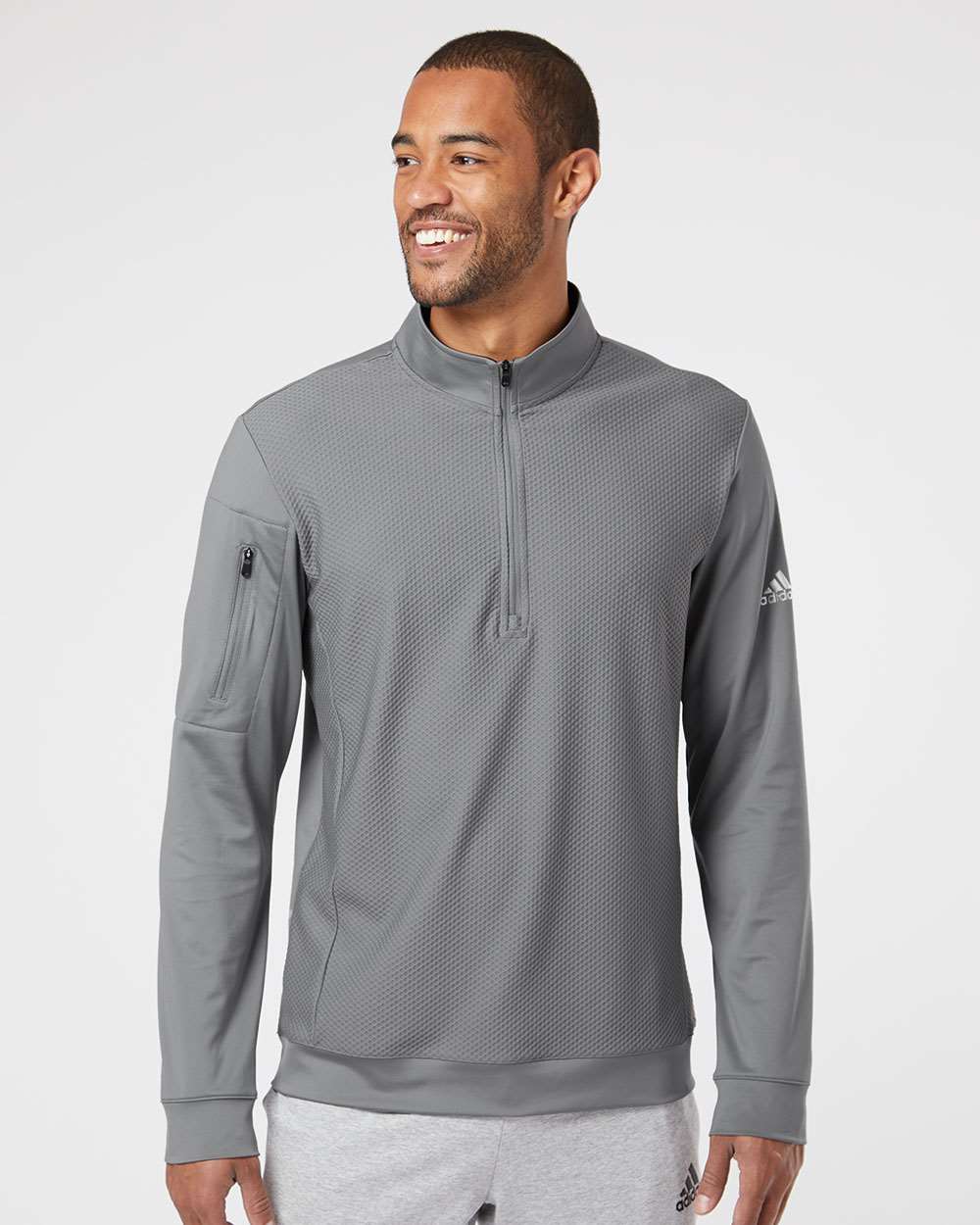 no-logo Adidas Performance Textured Quarter-Zip Pullover-Fleece-Adidas-Thread Logic