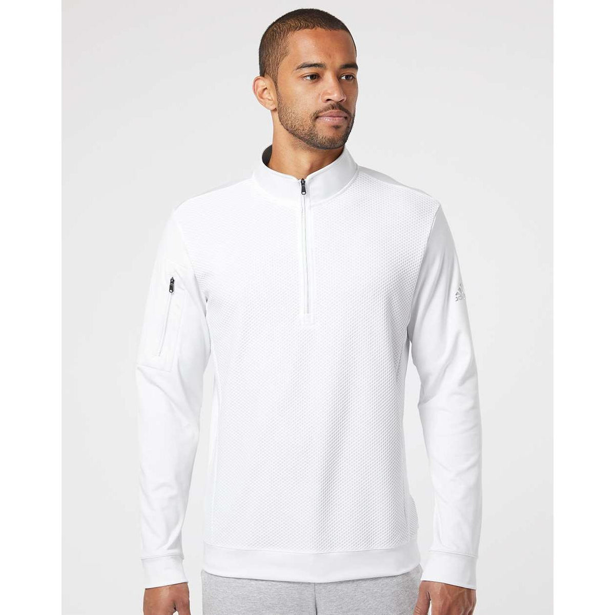 no-logo Adidas Performance Textured Quarter-Zip Pullover-Fleece-Adidas-Thread Logic