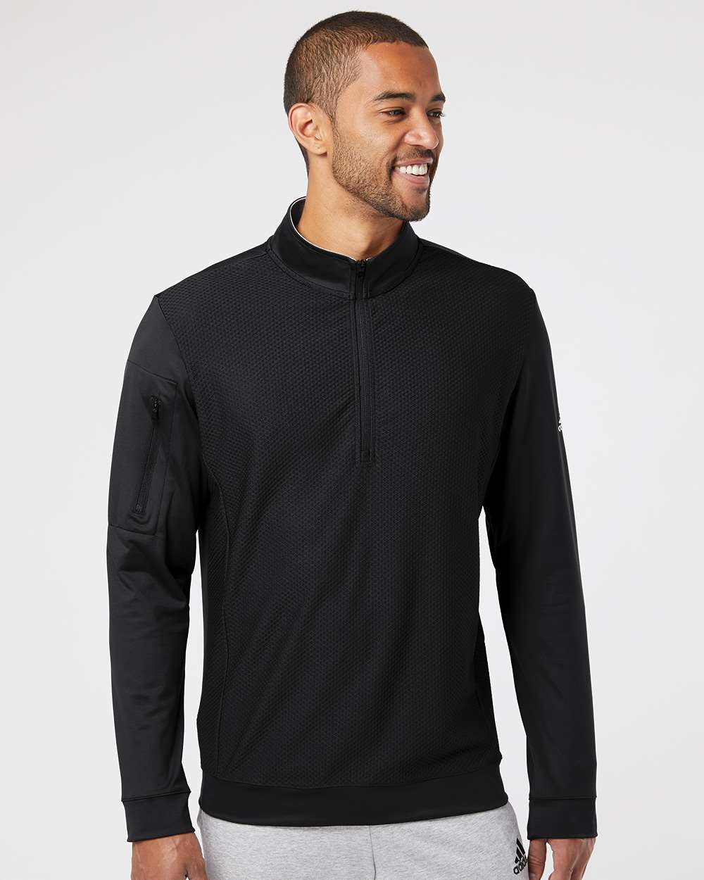 no-logo Adidas Performance Textured Quarter-Zip Pullover-Fleece-Adidas-Thread Logic
