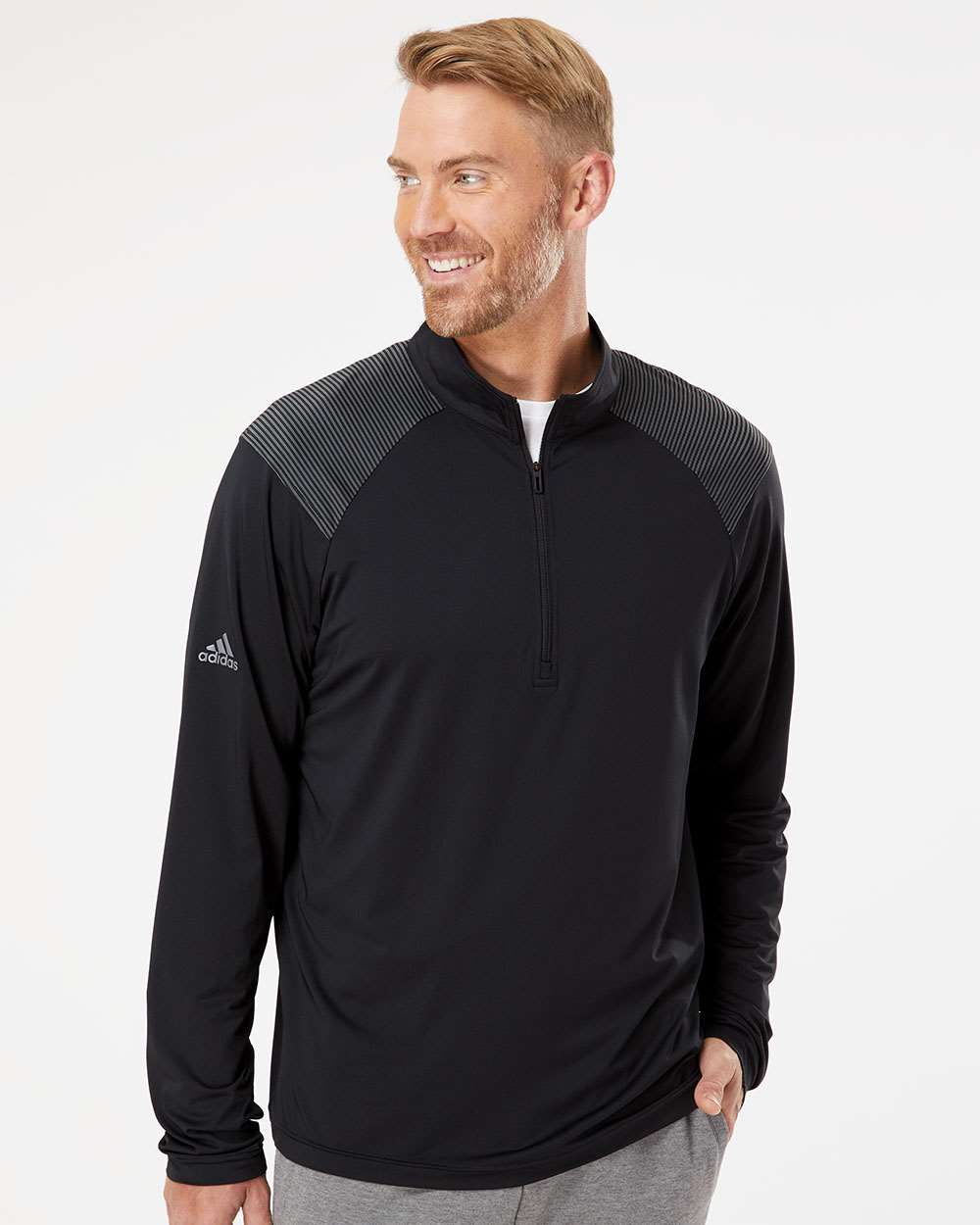 no-logo Adidas Shoulder Stripe Quarter-Zip Pullover-Athletics-Adidas-Thread Logic