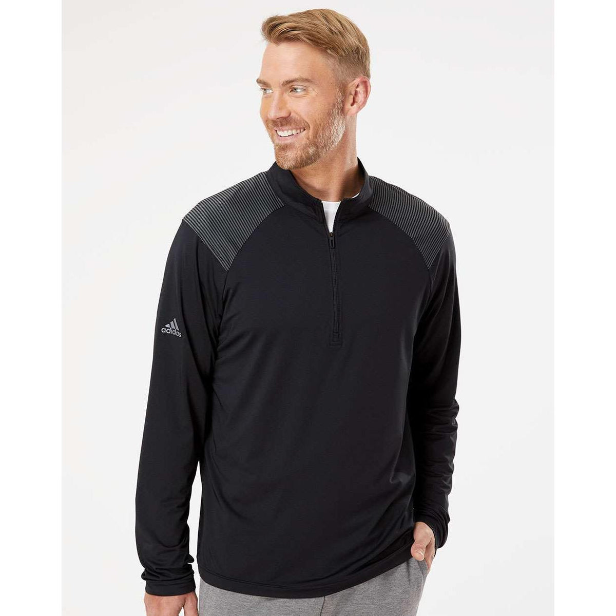 no-logo Adidas Shoulder Stripe Quarter-Zip Pullover-Athletics-Adidas-Thread Logic