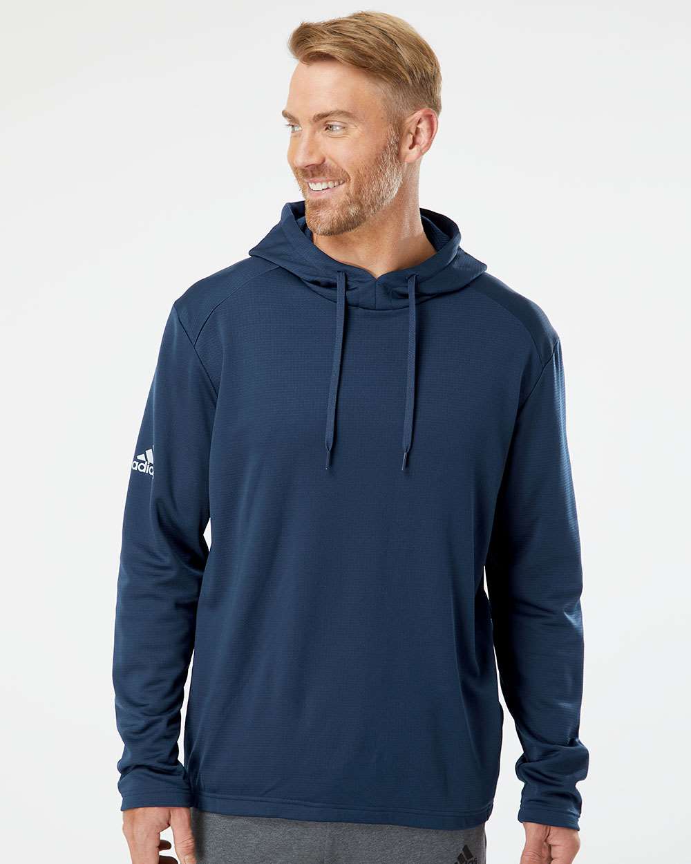 no-logo Adidas Textured Mixed Media Hooded Sweatshirt-Fleece-Adidas-Thread Logic