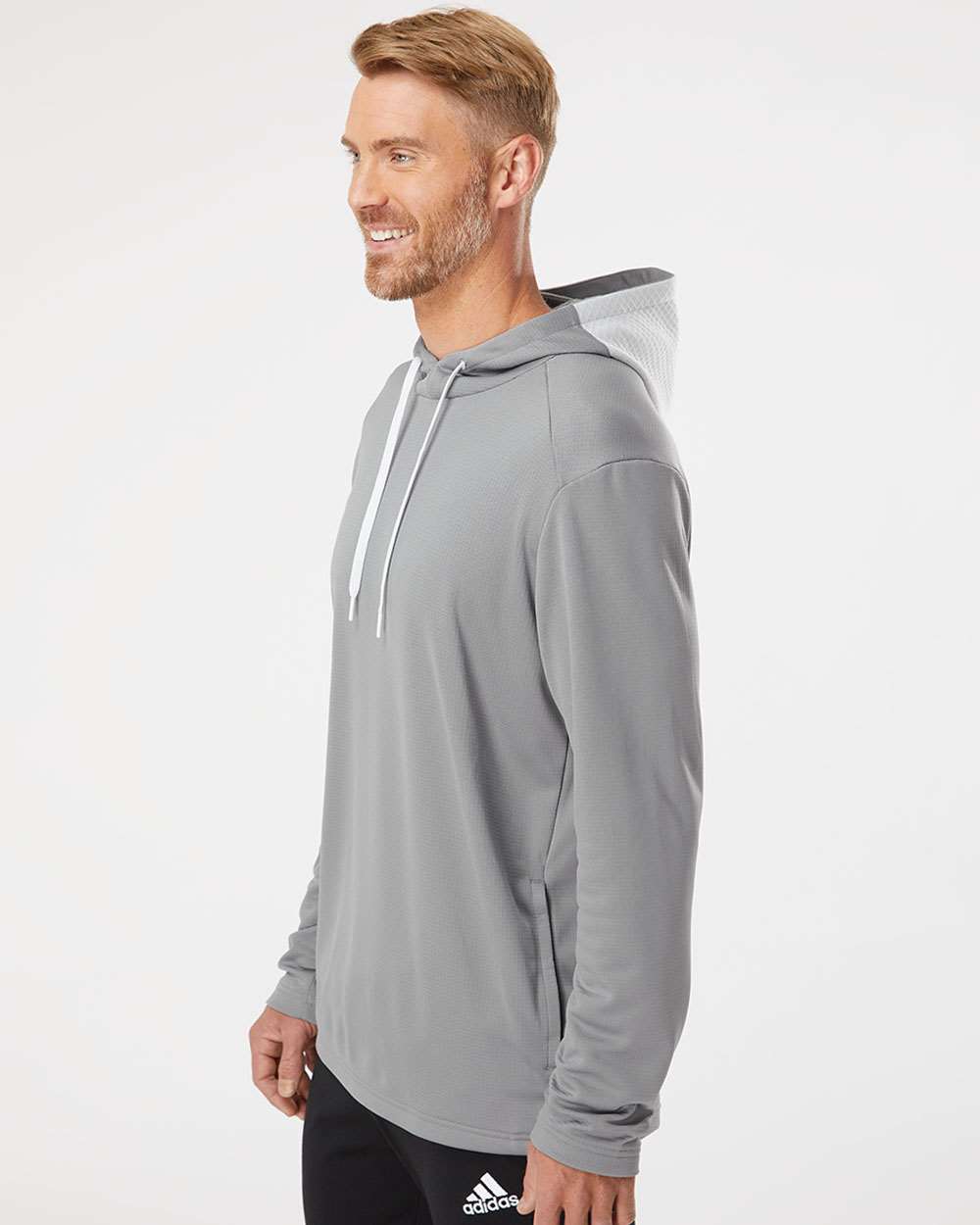 no-logo Adidas Textured Mixed Media Hooded Sweatshirt-Fleece-Adidas-Thread Logic