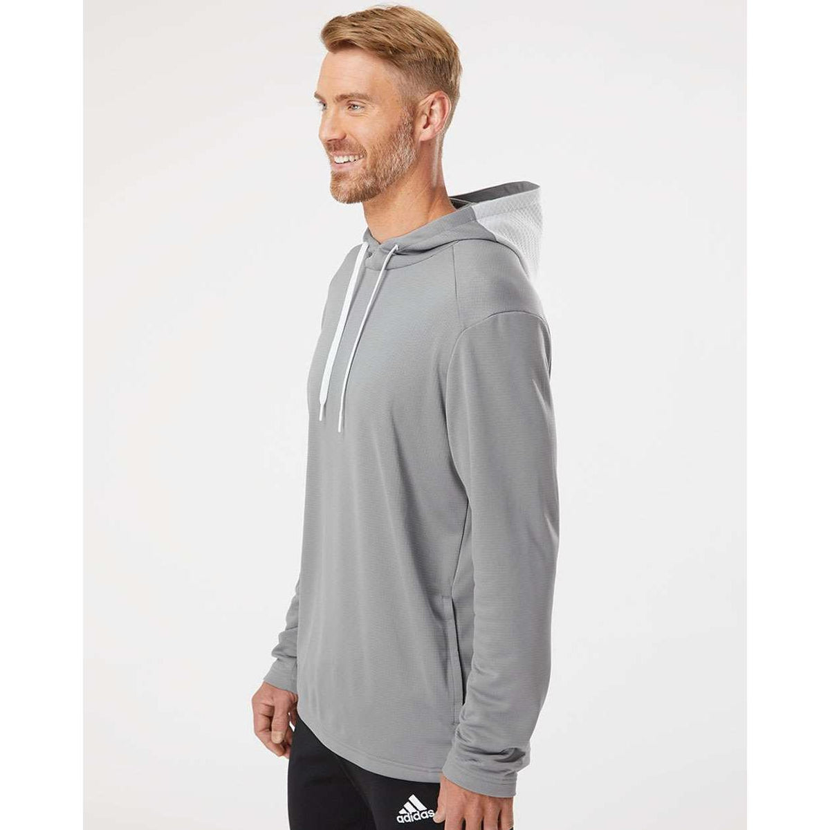 no-logo Adidas Textured Mixed Media Hooded Sweatshirt-Fleece-Adidas-Thread Logic