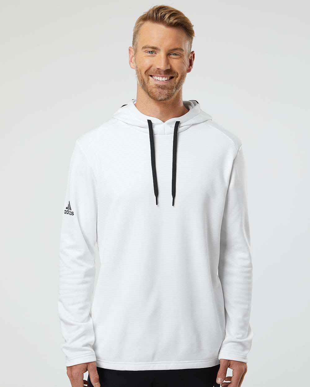 no-logo Adidas Textured Mixed Media Hooded Sweatshirt-Fleece-Adidas-Thread Logic