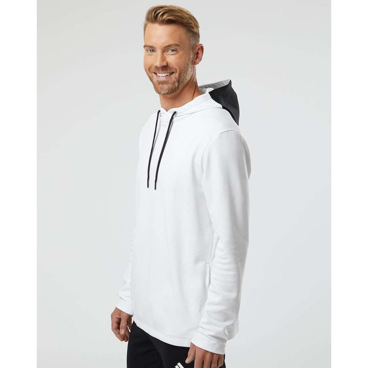 no-logo Adidas Textured Mixed Media Hooded Sweatshirt-Fleece-Adidas-Thread Logic