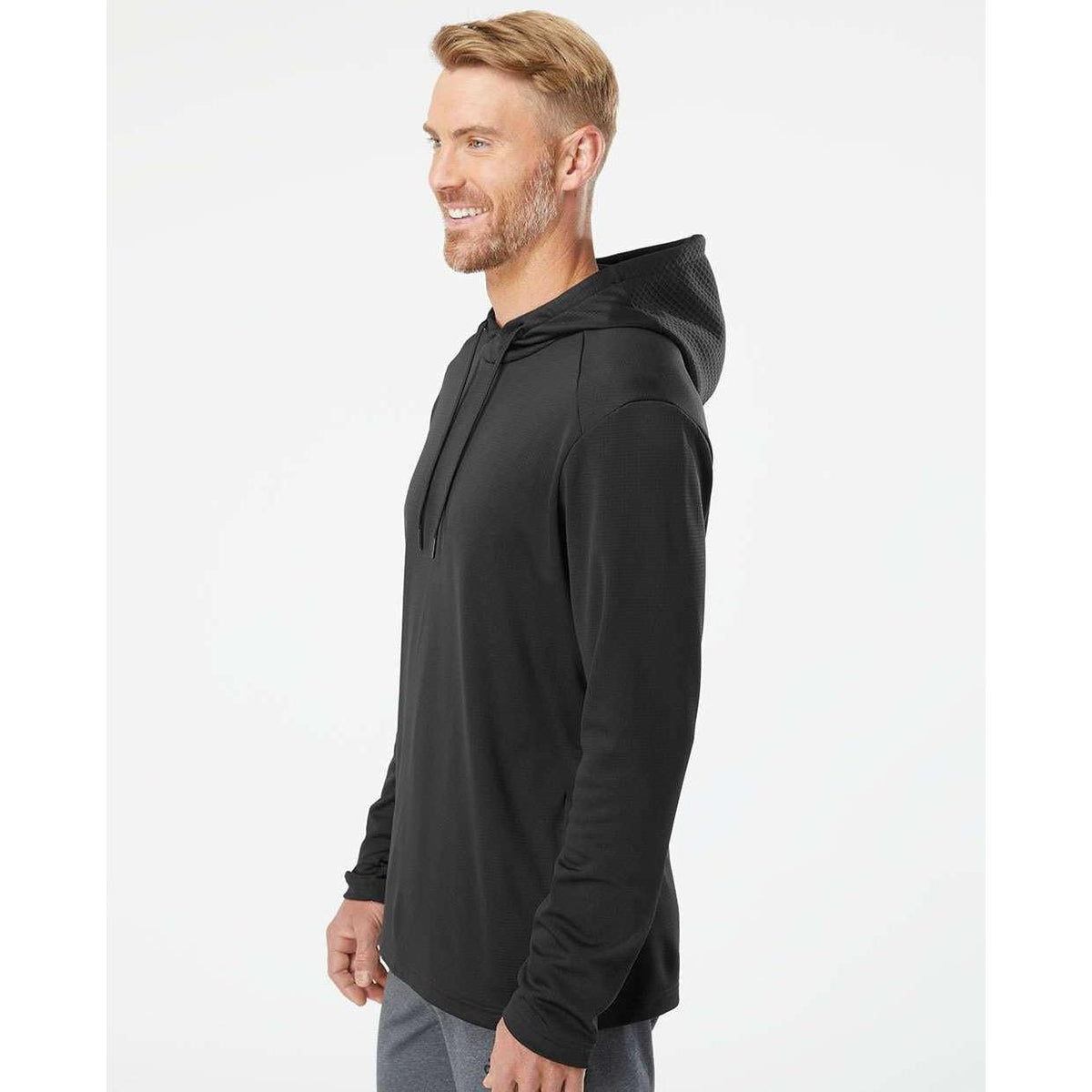 no-logo Adidas Textured Mixed Media Hooded Sweatshirt-Fleece-Adidas-Thread Logic