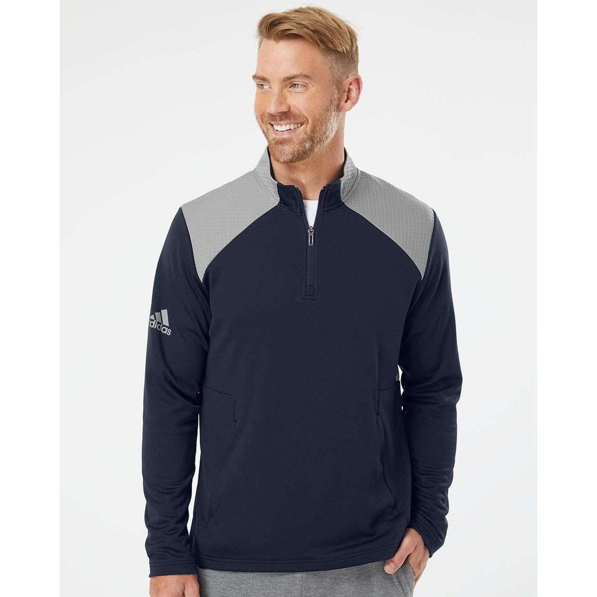 no-logo Adidas Textured Mixed Media Quarter-Zip Pullover-Outerwear-Adidas-Thread Logic