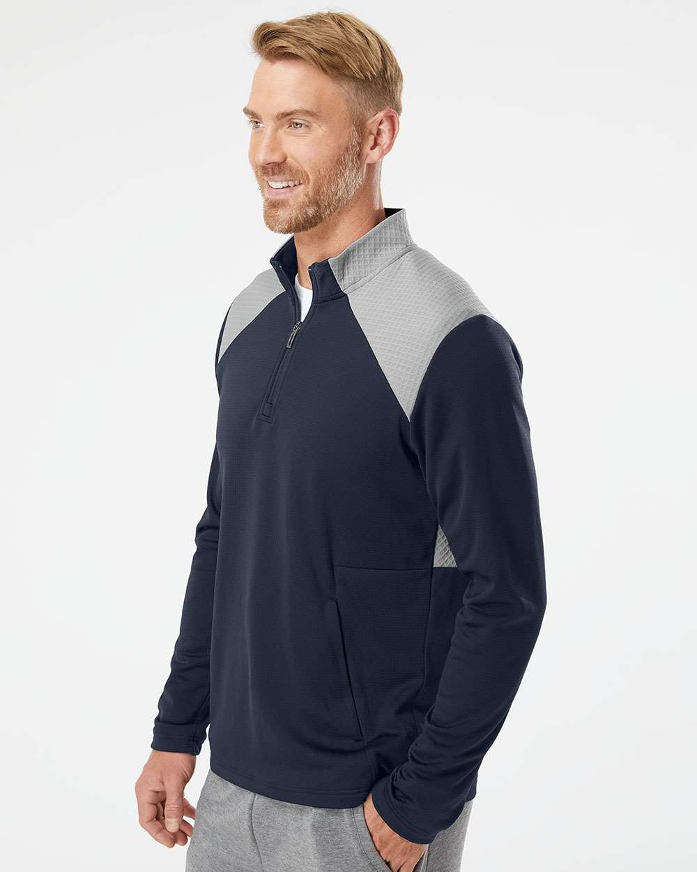 no-logo Adidas Textured Mixed Media Quarter-Zip Pullover-Outerwear-Adidas-Thread Logic