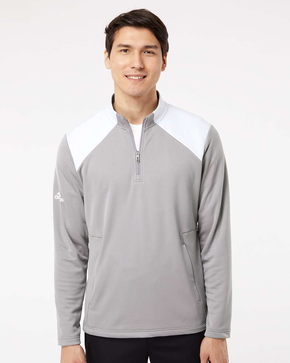 no-logo Adidas Textured Mixed Media Quarter-Zip Pullover-Outerwear-Adidas-Thread Logic