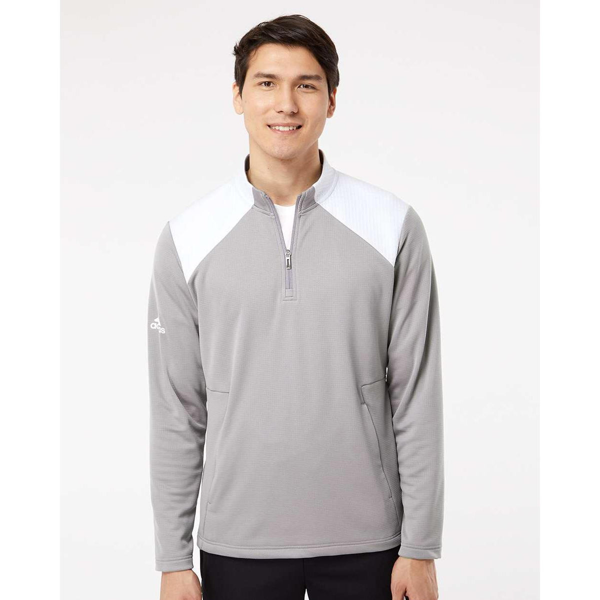 no-logo Adidas Textured Mixed Media Quarter-Zip Pullover-Outerwear-Adidas-Thread Logic