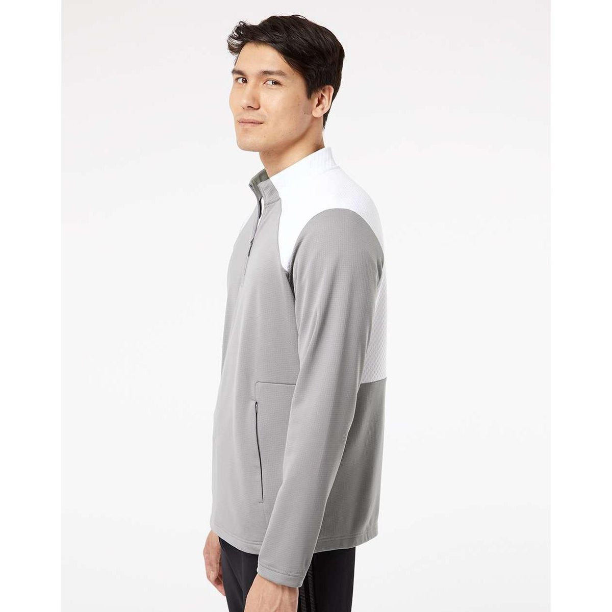 no-logo Adidas Textured Mixed Media Quarter-Zip Pullover-Outerwear-Adidas-Thread Logic