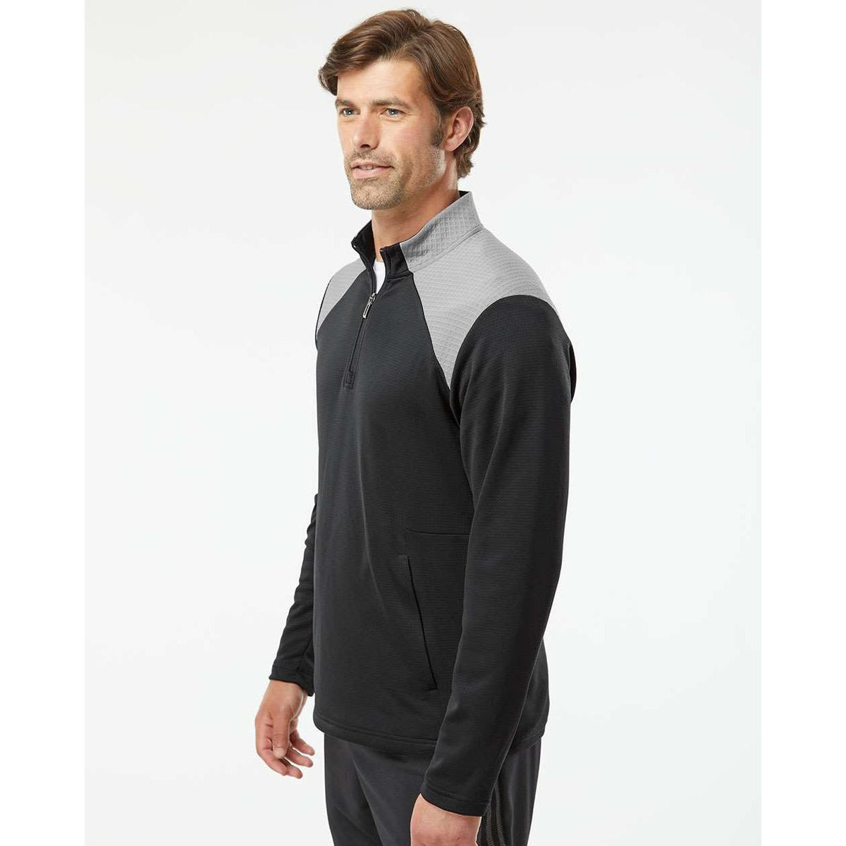 no-logo Adidas Textured Mixed Media Quarter-Zip Pullover-Outerwear-Adidas-Thread Logic