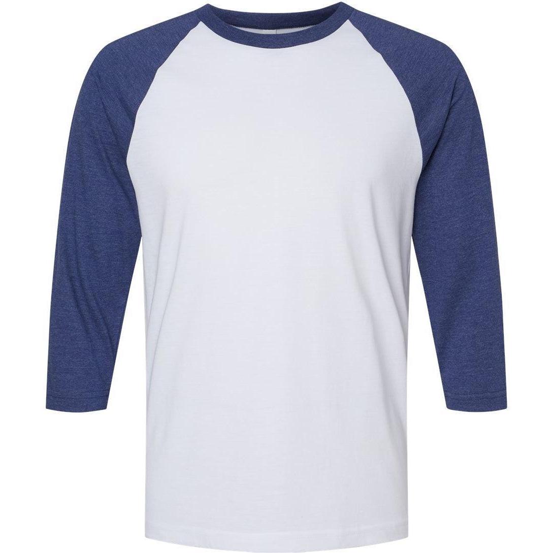 no-logo American Apparel CVC Raglan Tee-Apparel-American Apparel-White/ Heather Indigo-S-Thread Logic