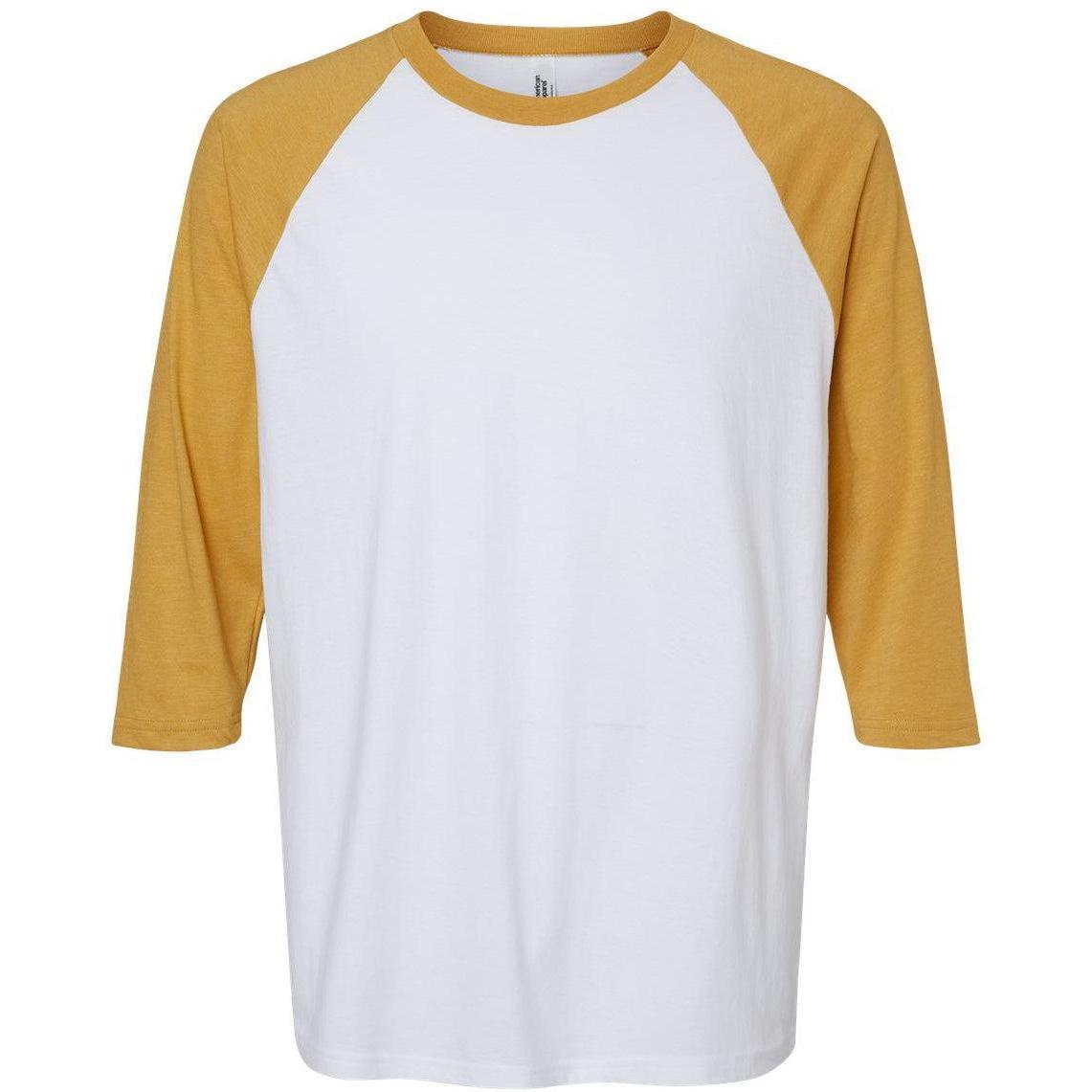 no-logo American Apparel CVC Raglan Tee-Apparel-American Apparel-White/ Heather Mustard-S-Thread Logic