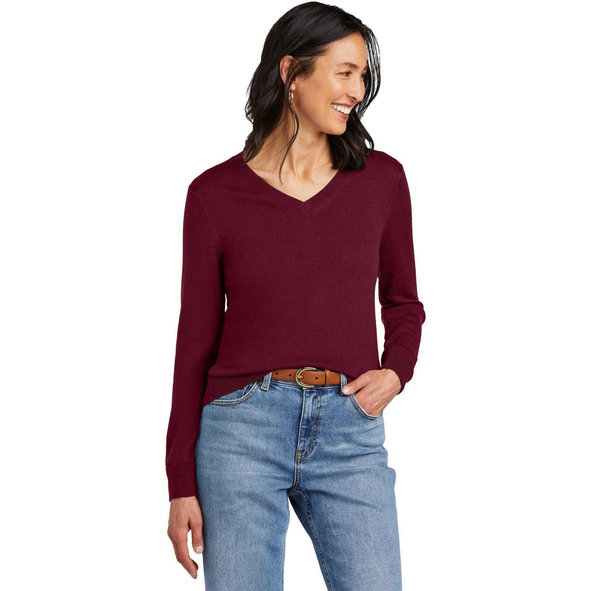 no-logo Brooks Brothers Women's Washable Merino V-Neck Sweater-Brooks Brothers-Thread Logic