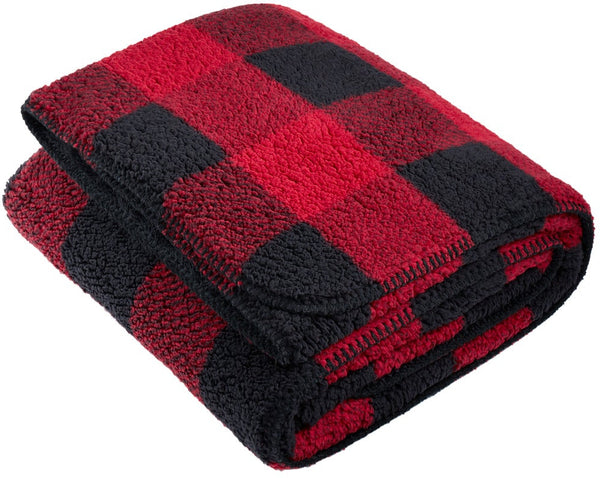 no-logo Port Authority Double-Sided Sherpa/Plush Blanket-Regular-Port Authority-Black/ Red Buffalo Plaid-OSFA-Thread Logic