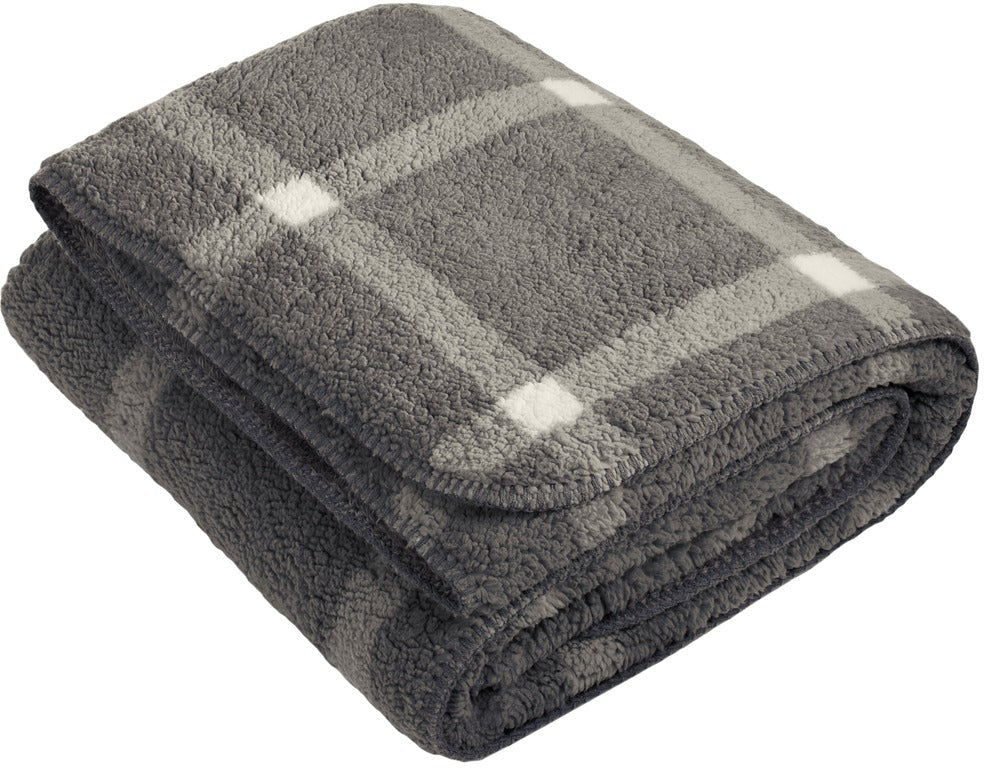 no-logo Port Authority Double-Sided Sherpa/Plush Blanket-Regular-Port Authority-Marshmallow/ Grey Window Pane-OSFA-Thread Logic