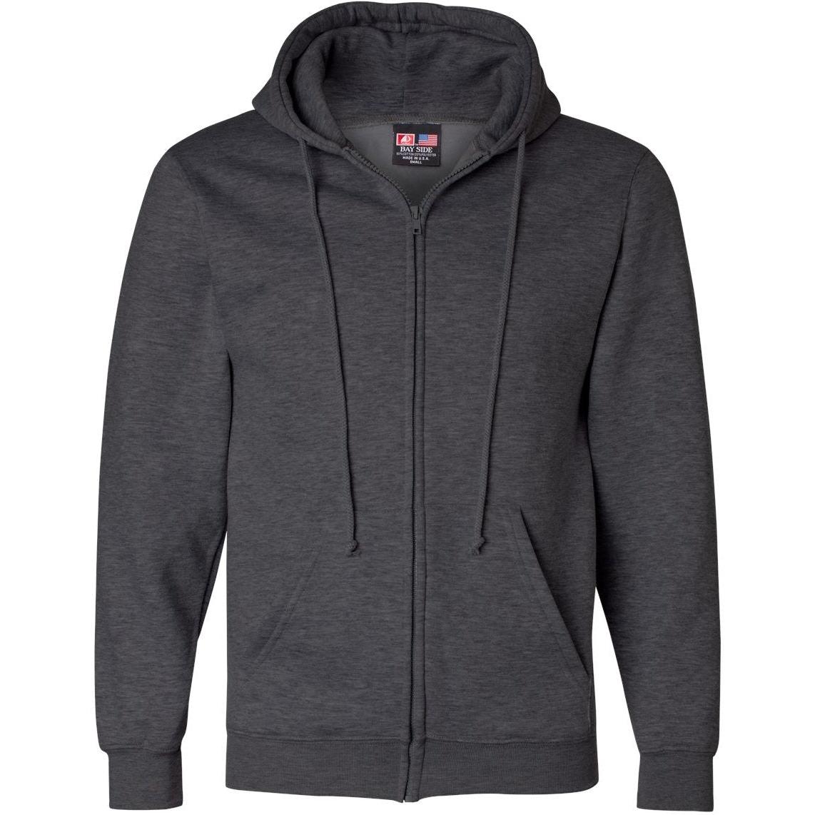 no-logo Bayside USA-Made FullZip Hooded Sweatshirt-Full Zips-Bayside-Charcoal Heather-S-Thread Logic