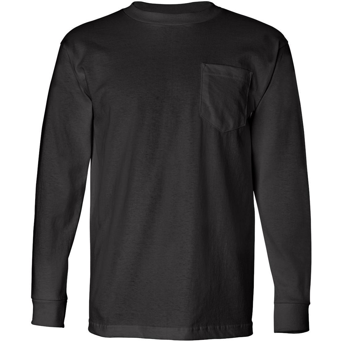 no-logo Bayside USA-Made Long Sleeve TShirt with a Pocket-Men's T Shirts-Bayside-Black-S-Thread Logic