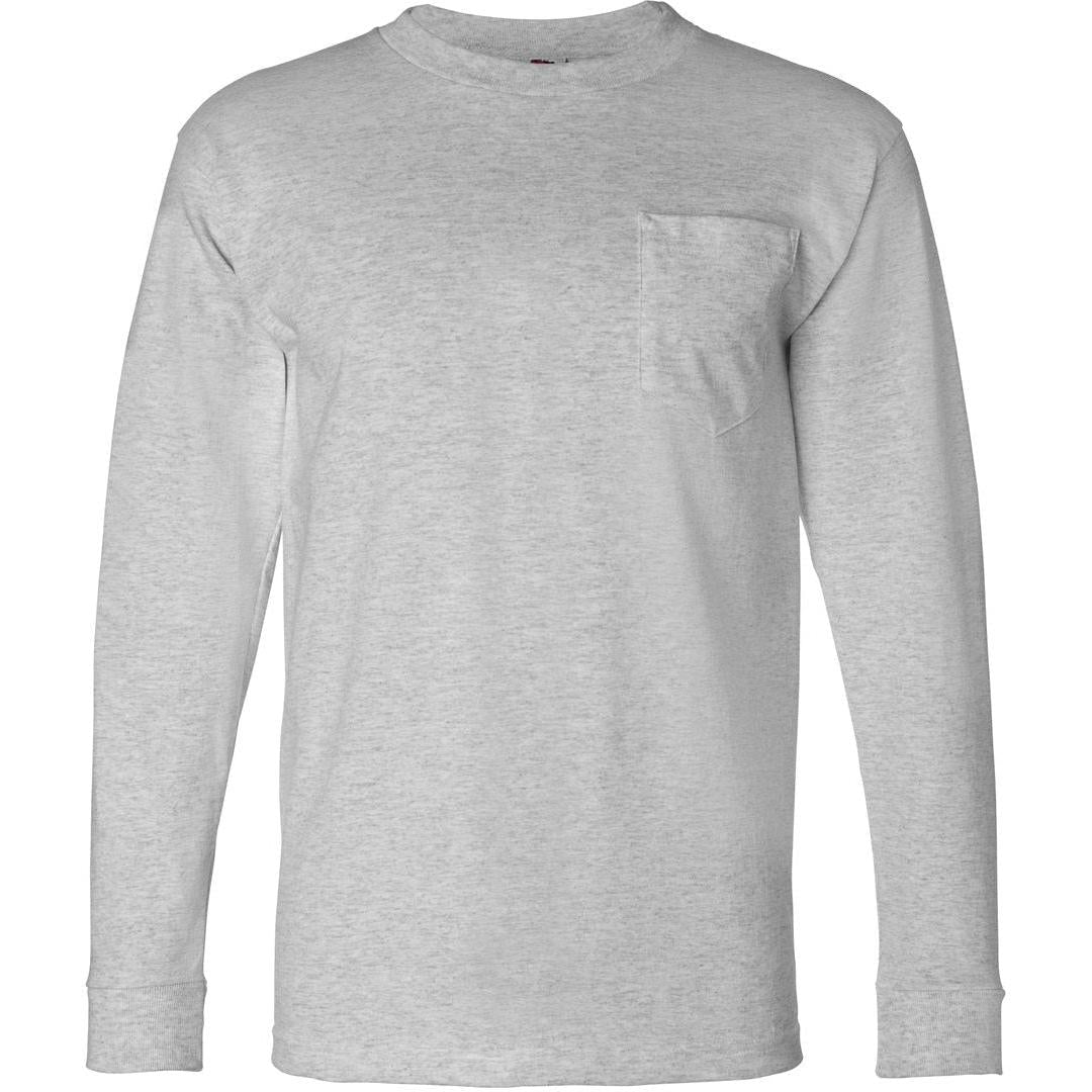 no-logo Bayside USA-Made Long Sleeve TShirt with a Pocket-Men's T Shirts-Bayside-Dark Ash-S-Thread Logic