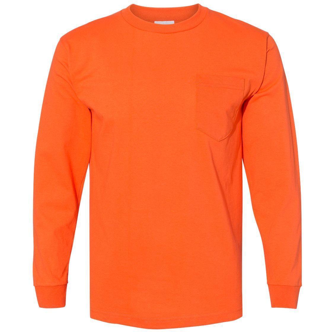 no-logo Bayside USA-Made Long Sleeve TShirt with a Pocket-Men's T Shirts-Bayside-Orange-S-Thread Logic