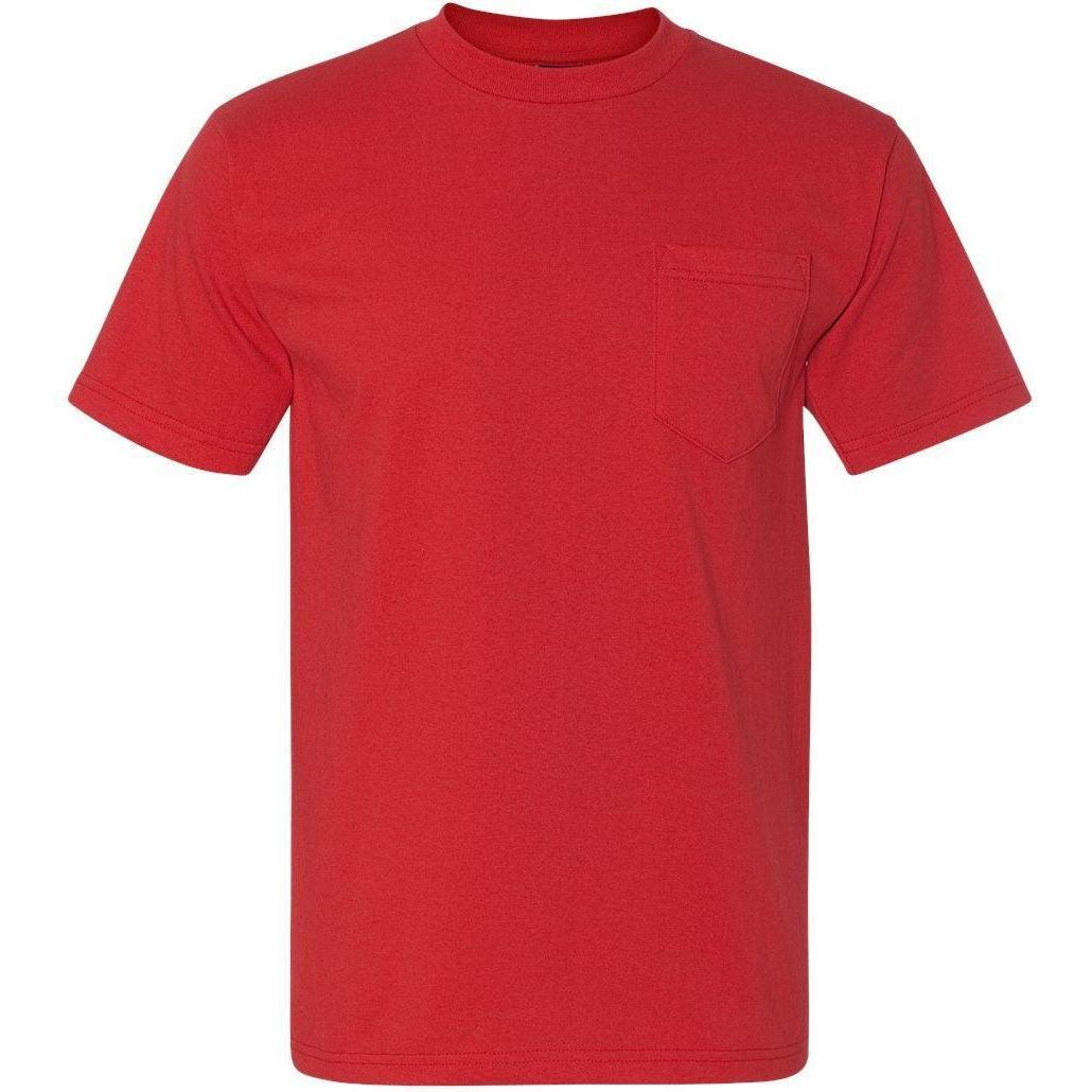 no-logo Bayside Union-Made Short Sleeve TShirt with a Pocket-Polos-Bayside-Red-S-Thread Logic
