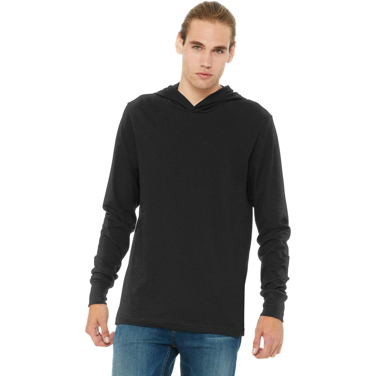 no-logo Bella+Canvas Jersey Long Sleeve Hoodie-Regular-Bella&Canvas-Black-S-Thread Logic