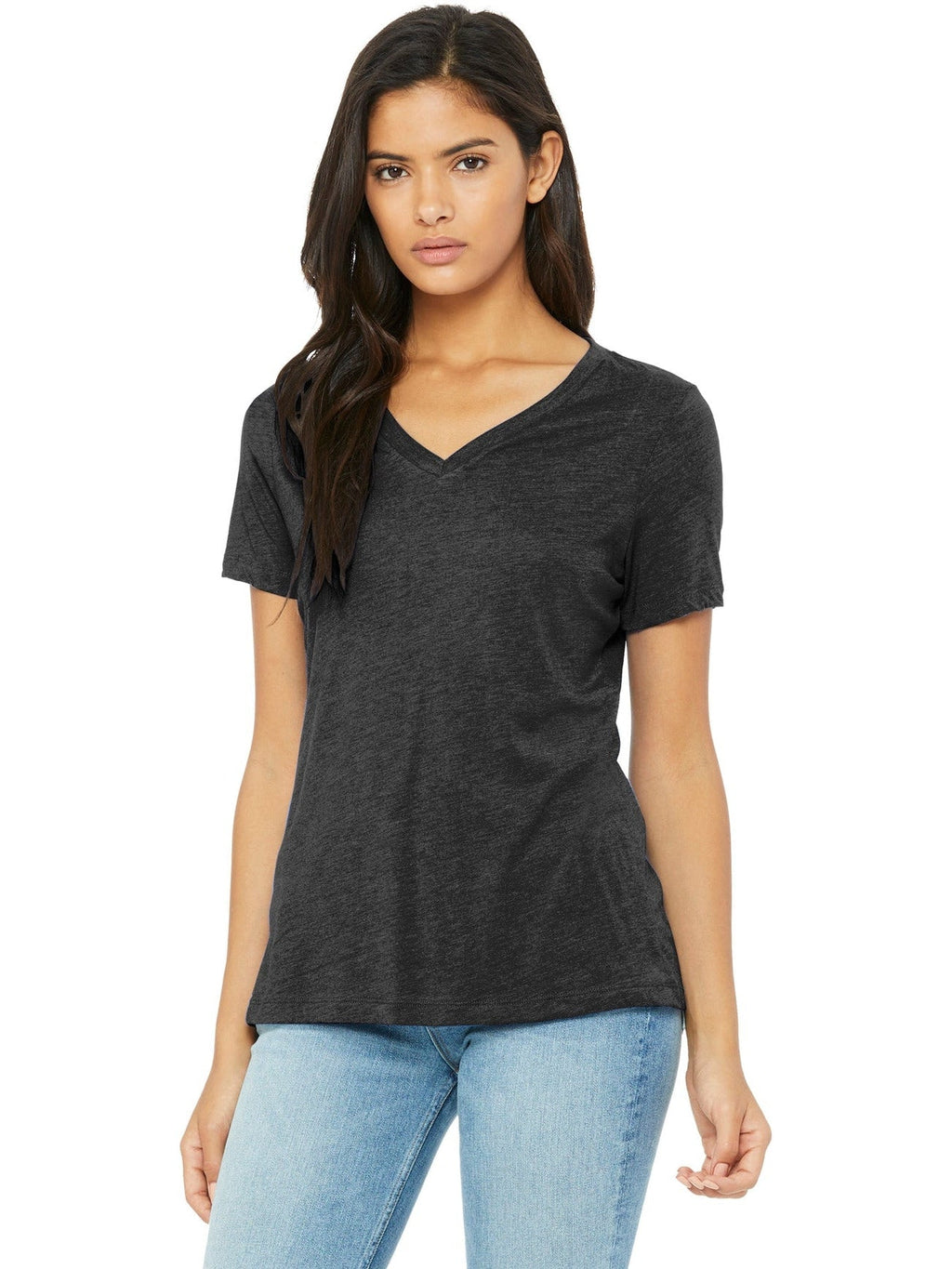 Bella&Canvas Ladies Relaxed Tri-Blend V-Neck Tee with Embroidery ...