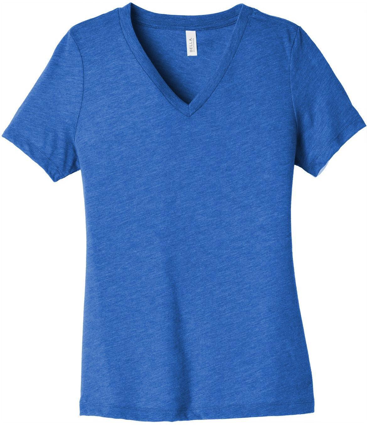 No-Logo CLOSEOUT - Bella+Canvas Ladies Relaxed Triblend V-Neck Tee-Polos-Bella&Canvas-True Royal Triblend-S-Thread Logic