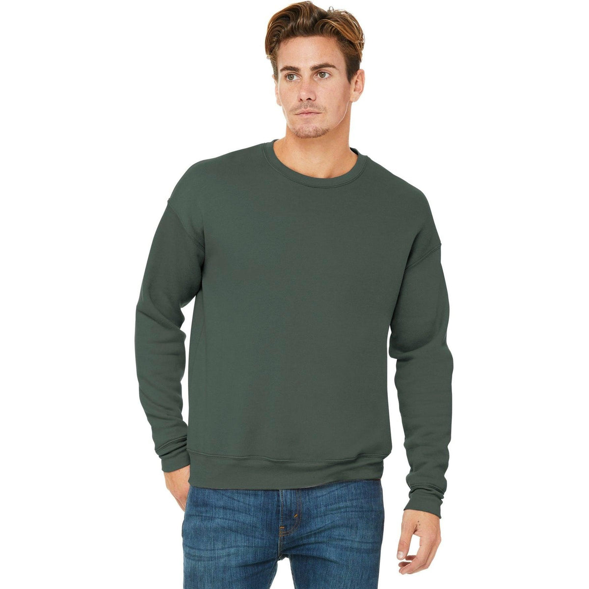 logo-left Bella+Canvas Sponge Fleece Drop Shoulder Sweatshirt-Regular-Bella&Canvas-Military Green-S-Thread Logic