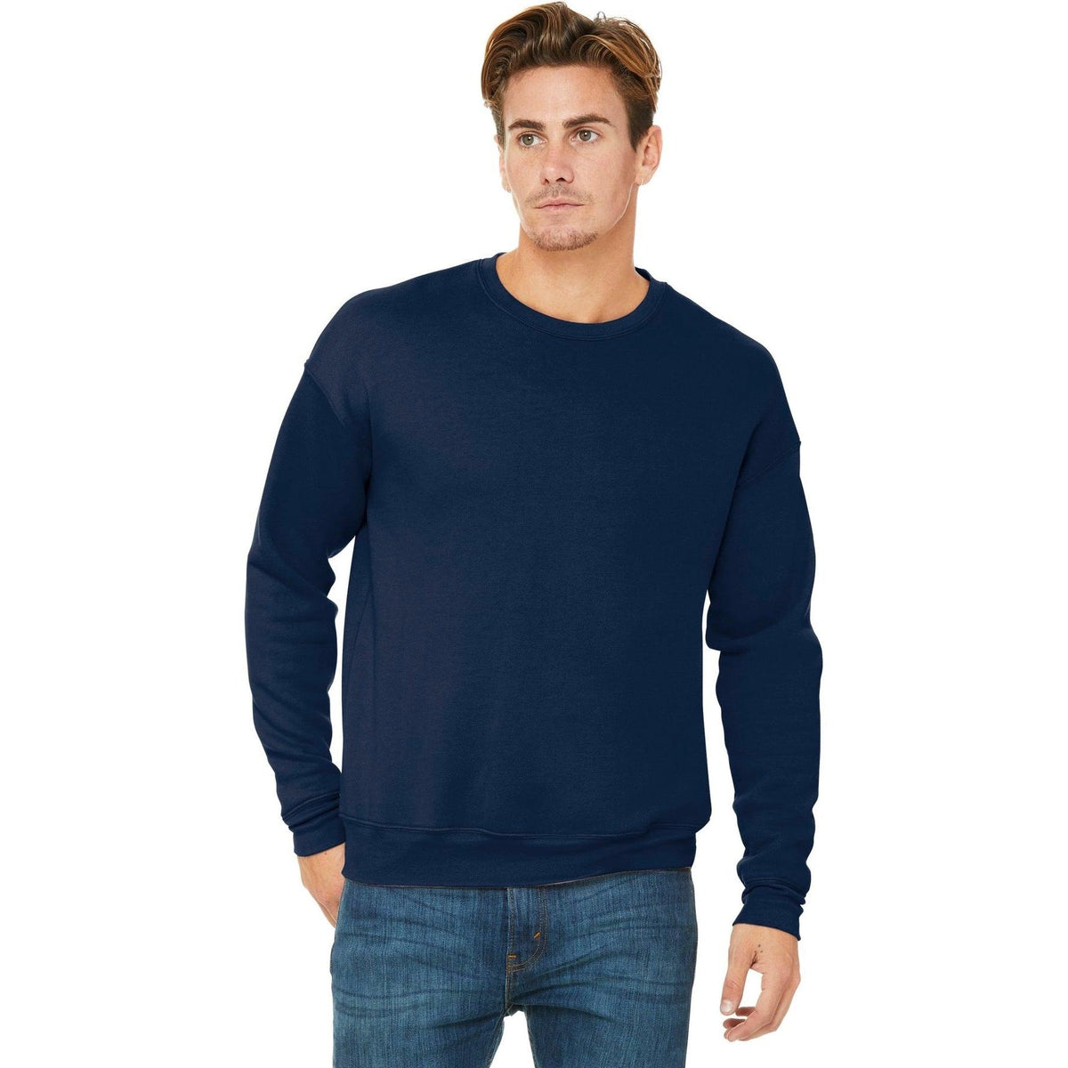 logo-left Bella+Canvas Sponge Fleece Drop Shoulder Sweatshirt-Regular-Bella&Canvas-Navy-S-Thread Logic