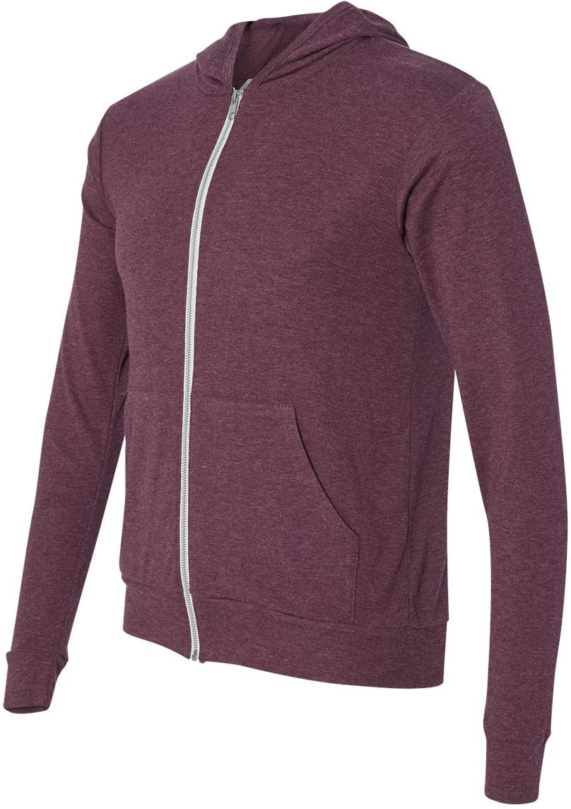 no-logo Bella+Canvas Unisex Triblend Lightweight Full-Zip Hooded Long Sleeve Tee-T-Shirts - Long Sleeve-Bella&Canvas-Thread Logic