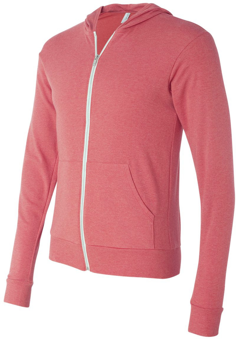 no-logo Bella+Canvas Unisex Triblend Lightweight Full-Zip Hooded Long Sleeve Tee-T-Shirts - Long Sleeve-Bella&Canvas-Thread Logic