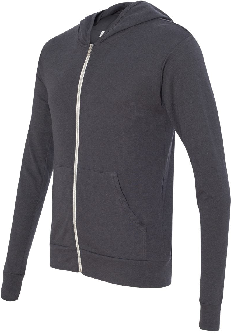 no-logo Bella+Canvas Unisex Triblend Lightweight Full-Zip Hooded Long Sleeve Tee-T-Shirts - Long Sleeve-Bella&Canvas-Thread Logic