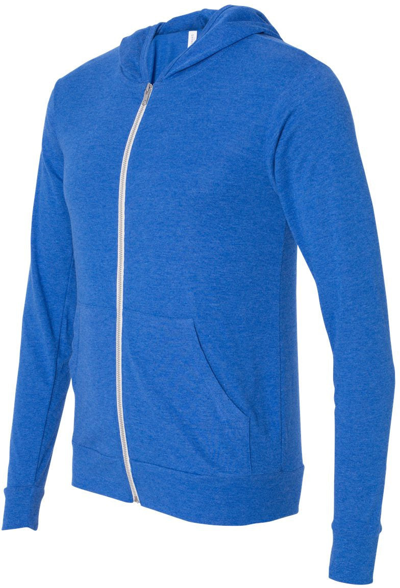 no-logo Bella+Canvas Unisex Triblend Lightweight Full-Zip Hooded Long Sleeve Tee-T-Shirts - Long Sleeve-Bella&Canvas-Thread Logic