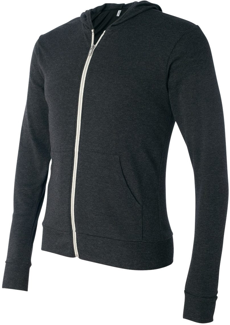 no-logo Bella+Canvas Unisex Triblend Lightweight Full-Zip Hooded Long Sleeve Tee-T-Shirts - Long Sleeve-Bella&Canvas-Thread Logic