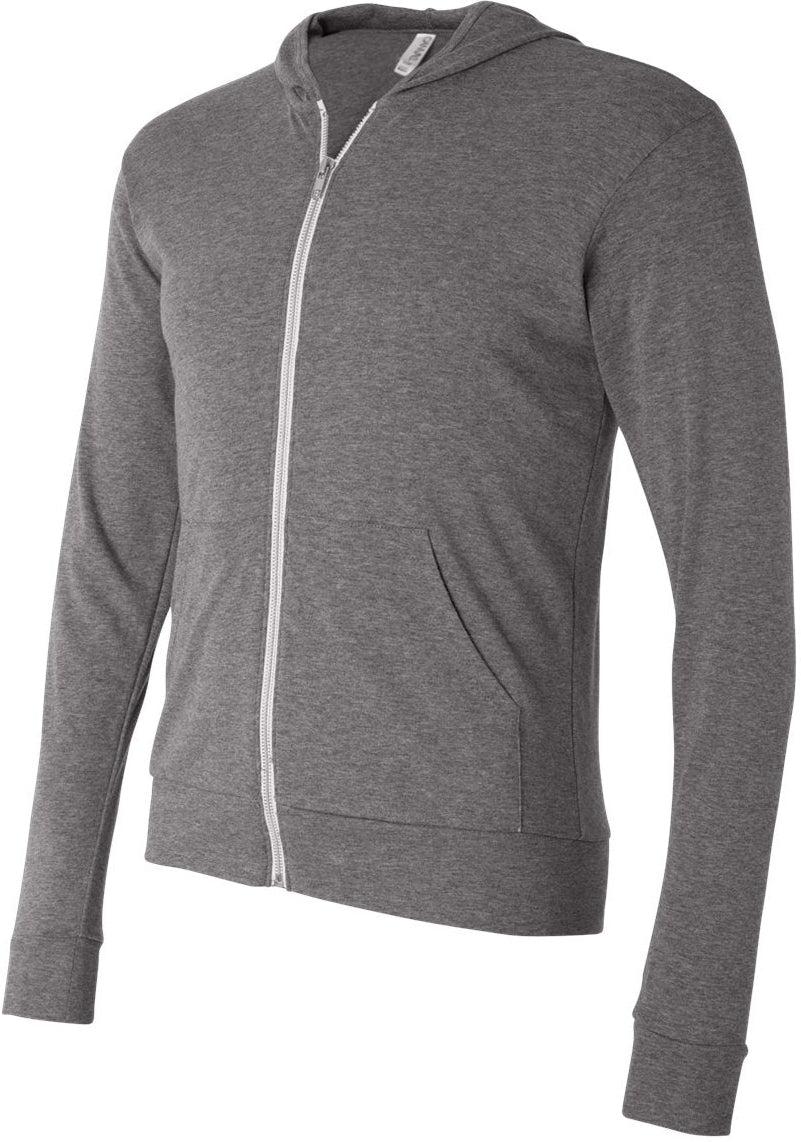 no-logo Bella+Canvas Unisex Triblend Lightweight Full-Zip Hooded Long Sleeve Tee-T-Shirts - Long Sleeve-Bella&Canvas-Thread Logic