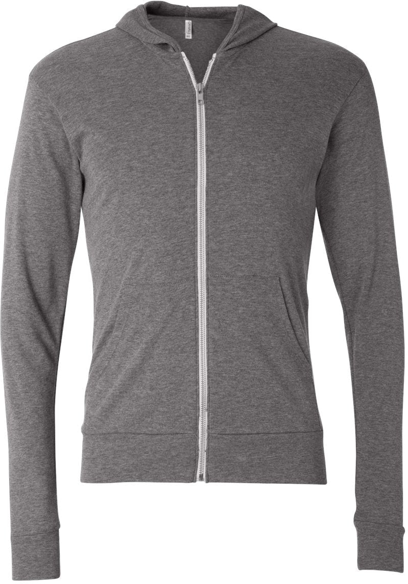 Bella+Canvas Unisex Triblend Lightweight Full-Zip Hooded Long Sleeve Tee