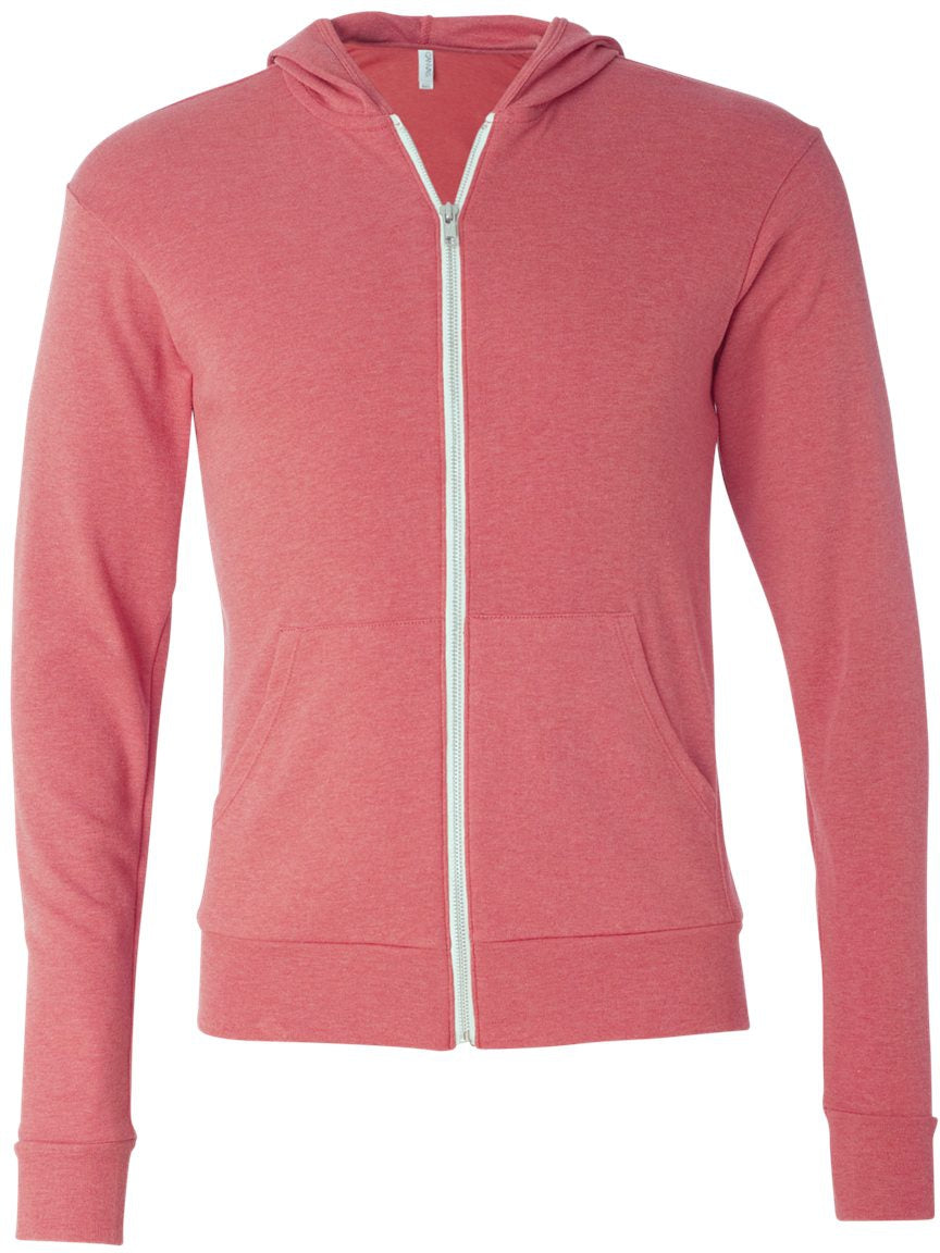 Bella+Canvas Unisex Triblend Lightweight Full-Zip Hooded Long Sleeve Tee