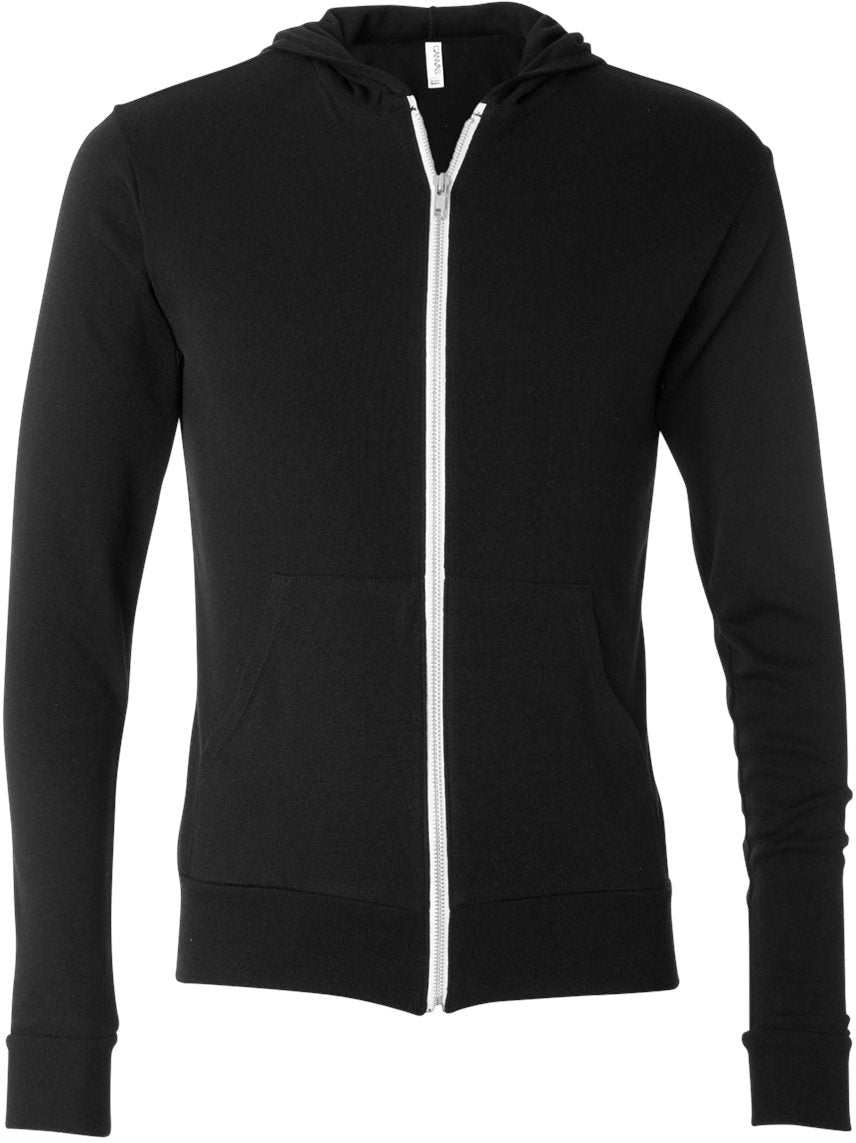 Bella+Canvas Unisex Triblend Lightweight Full-Zip Hooded Long Sleeve Tee