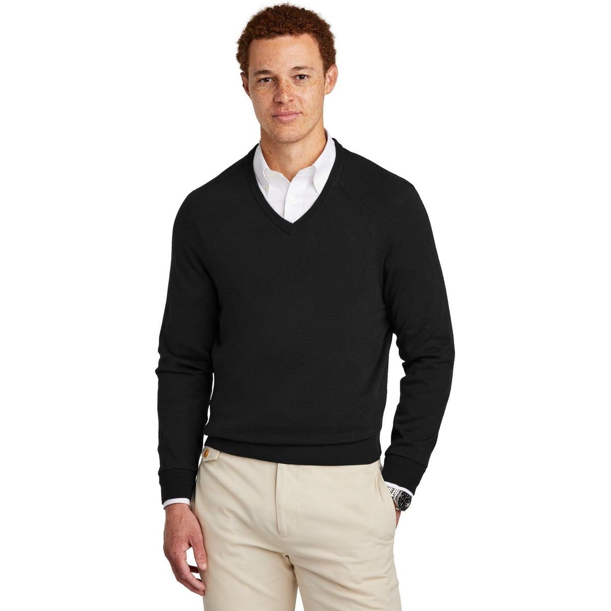 no-logo Brooks Brothers Cotton Stretch V-Neck Sweater-New-Brooks Brothers-Thread Logic