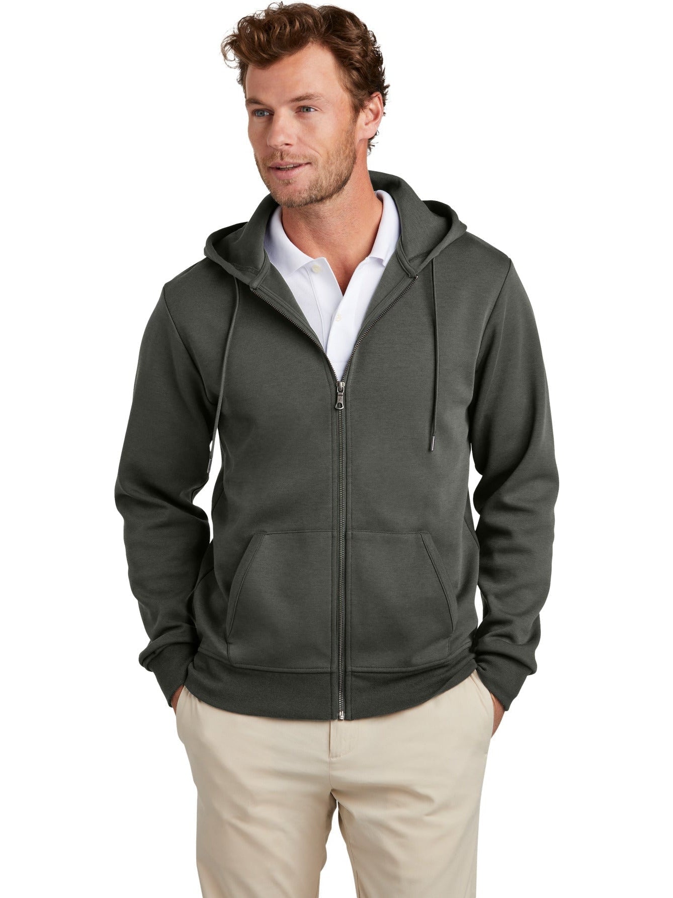 Brooks Brothers ジップアップパーカー グレー　S Brooks Brothers Double-Knit Full-Zip Hoodie With Custom Embroidery