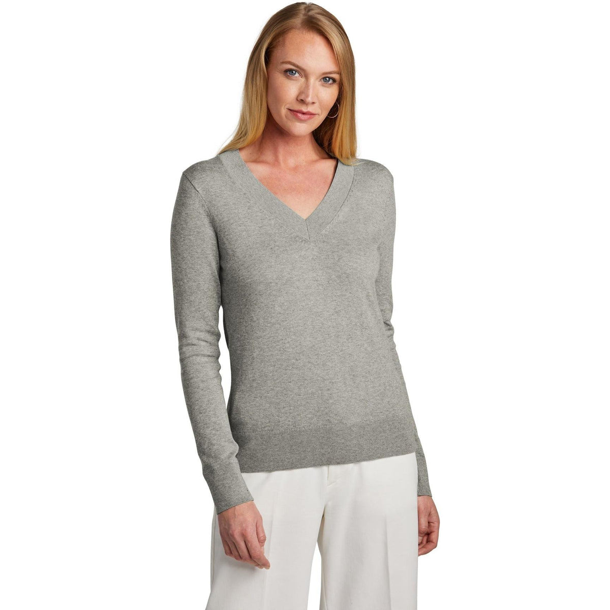 no-logo Brooks Brothers Ladies Cotton Stretch V-Neck Sweater-New-Brooks Brothers-Thread Logic