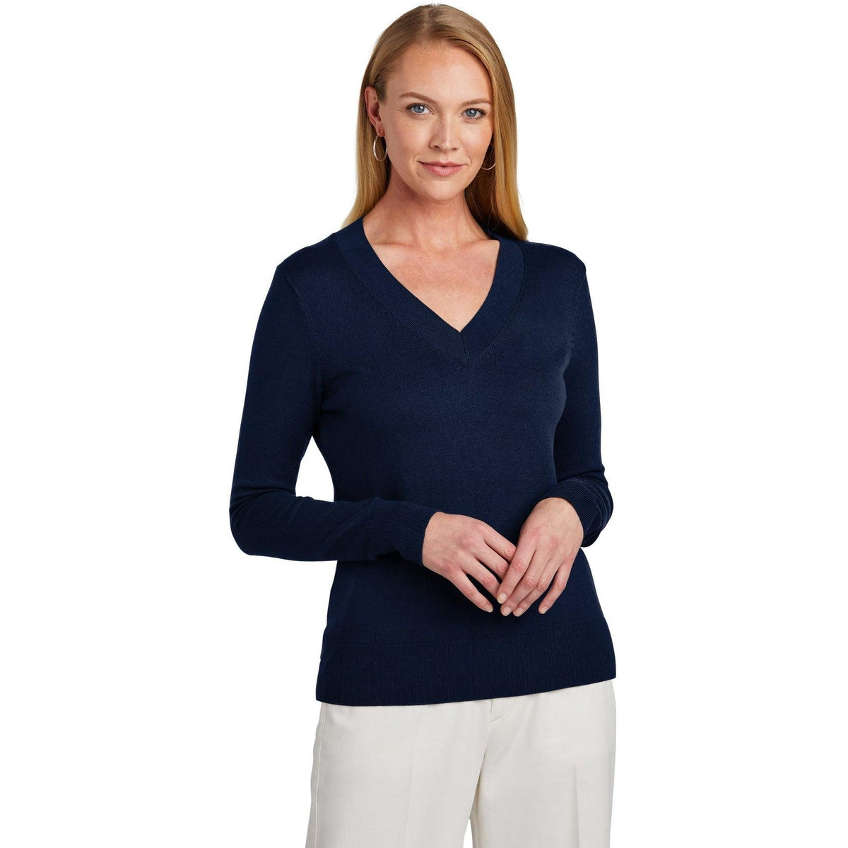 no-logo Brooks Brothers Ladies Cotton Stretch V-Neck Sweater-New-Brooks Brothers-Thread Logic