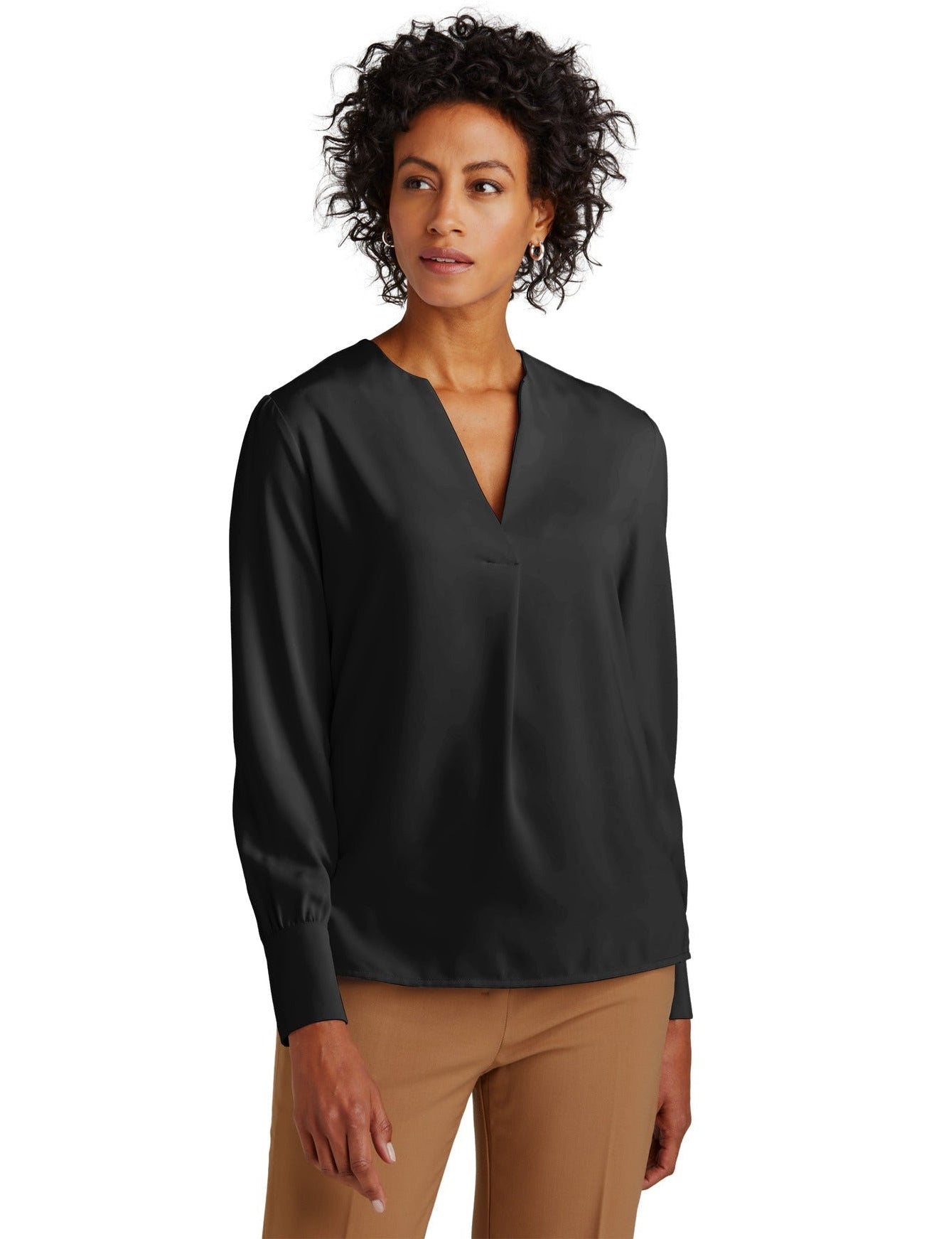 no-logo Brooks Brothers Ladies Open-Neck Satin Blouse-New-Brooks Brothers-Thread Logic