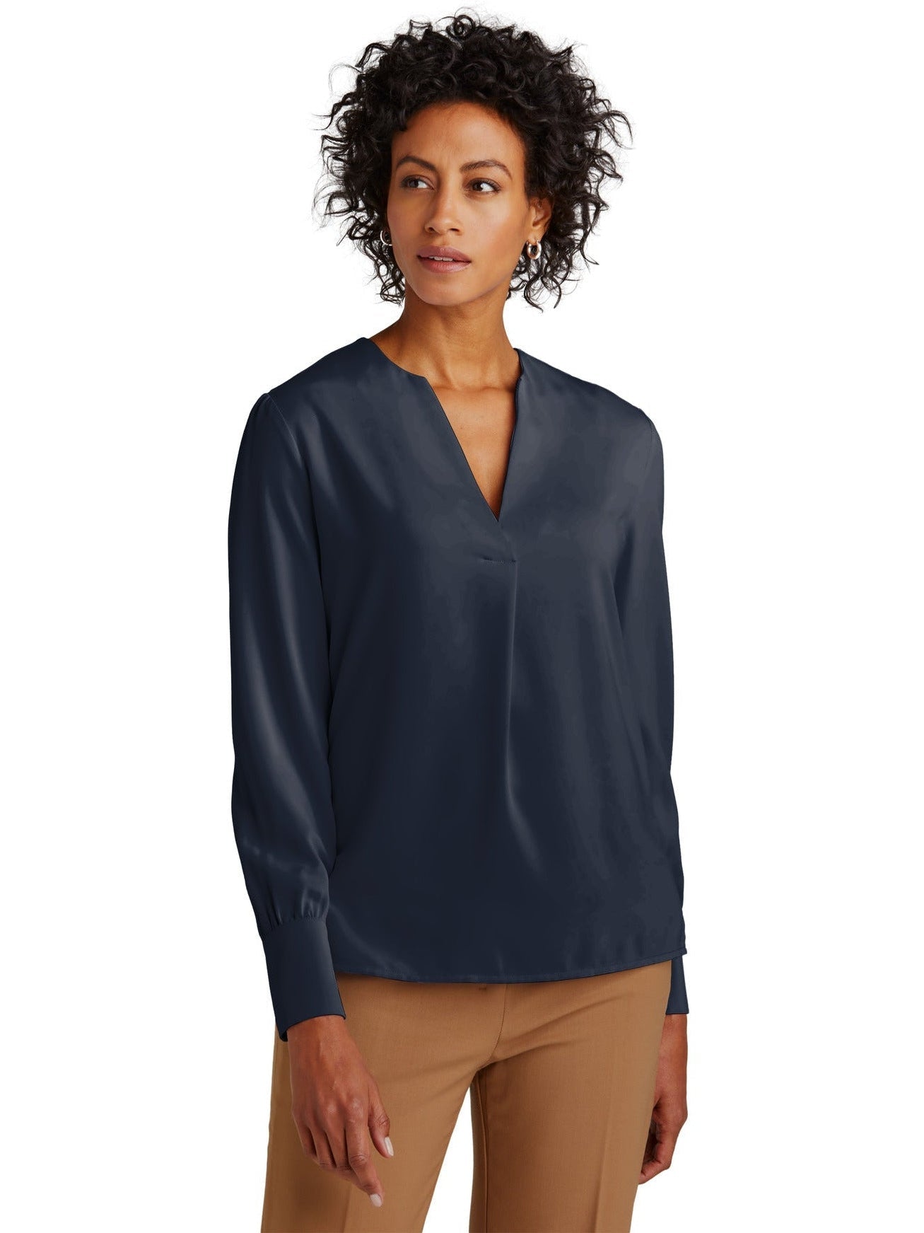 no-logo Brooks Brothers Ladies Open-Neck Satin Blouse-New-Brooks Brothers-Thread Logic